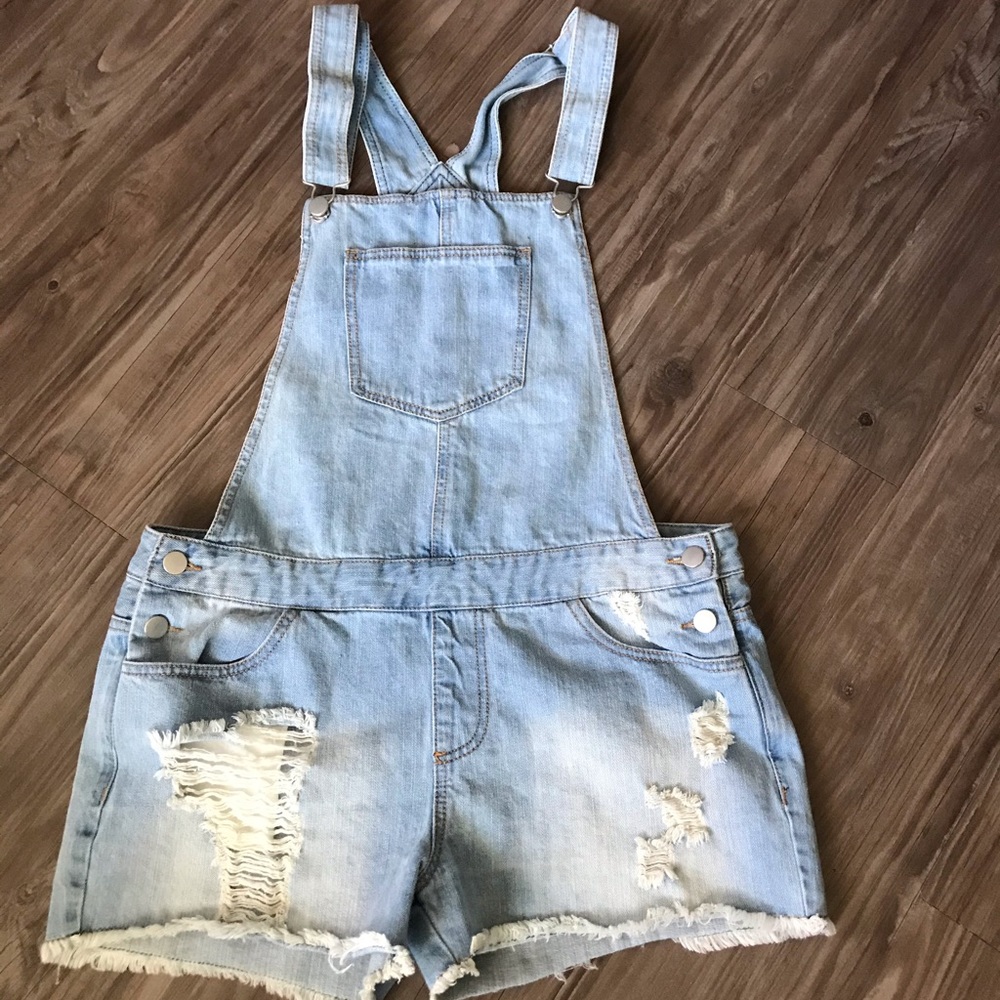 Love Fire Denim Shorts Overalls